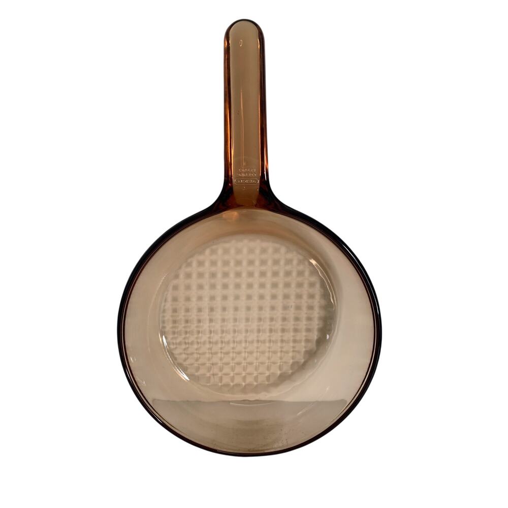 Vintage Amber Glass Corning Skillet Waffle Bottom Made in France 7” Round